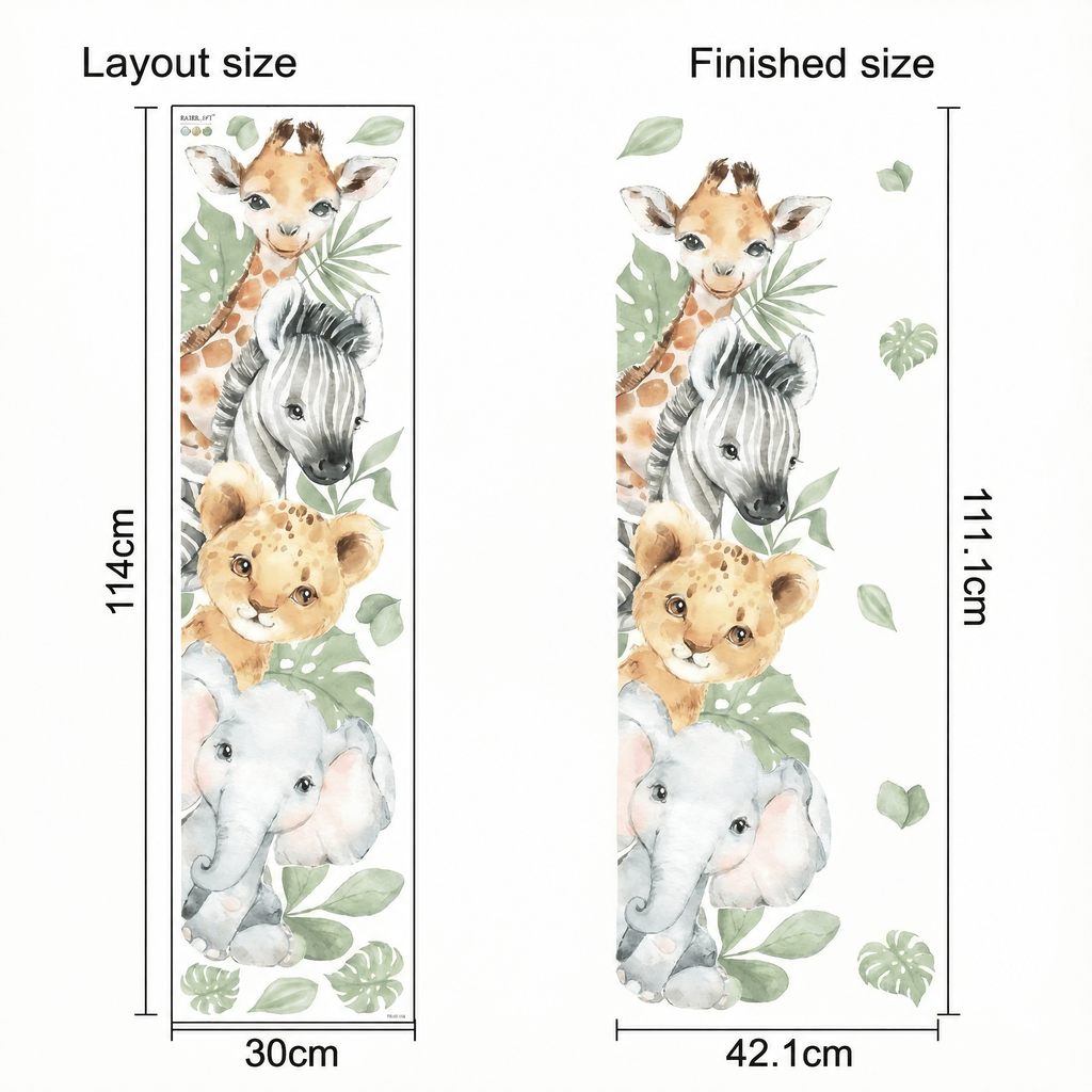 Jungle Animals Kids' Room Door Wall Stickers - dimensions