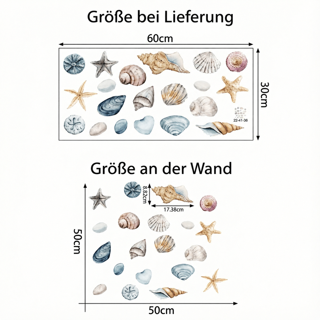 Wandtattoo Muscheln fürs Bad - Maße