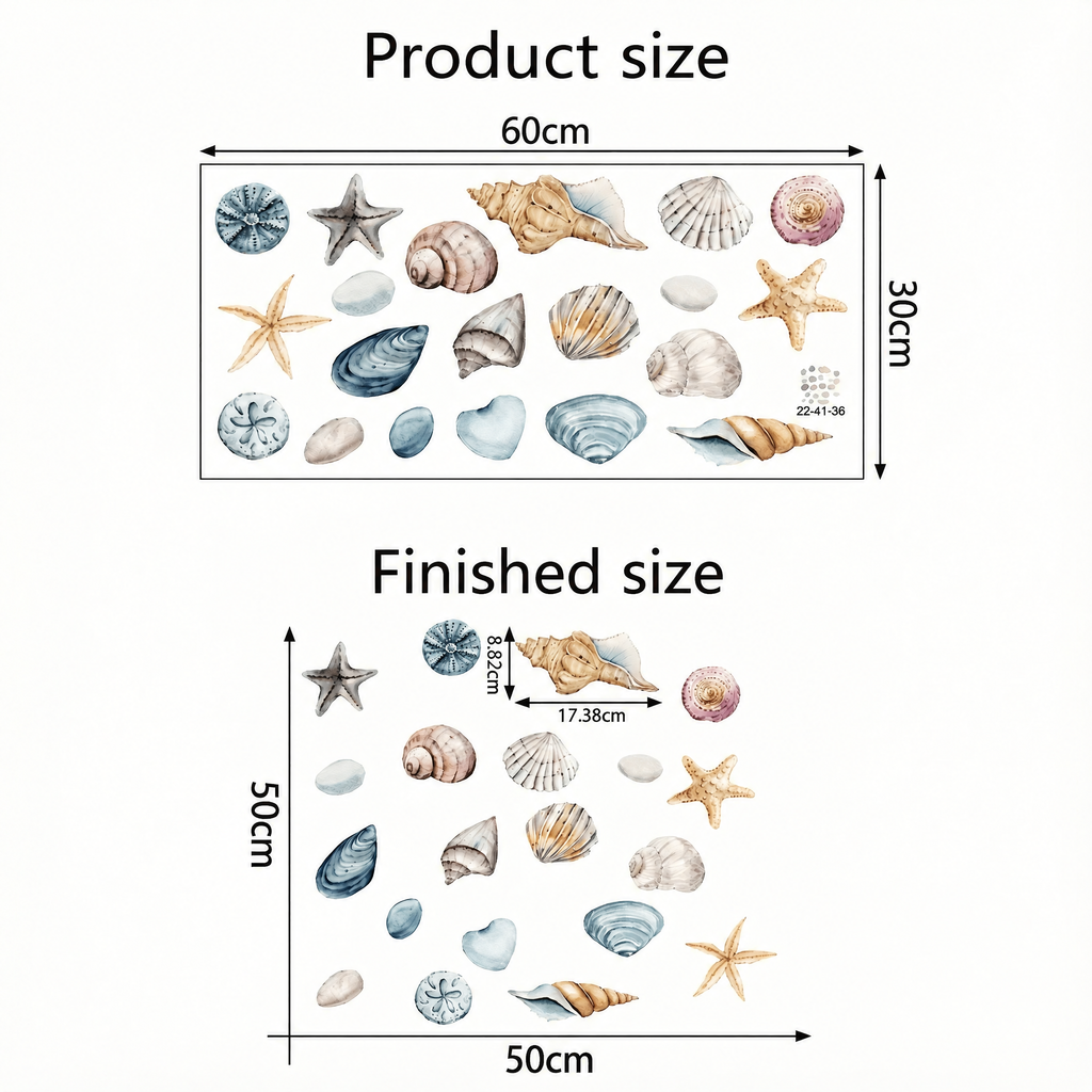 Seashell Bathroom Wall Stickers - dimensions
