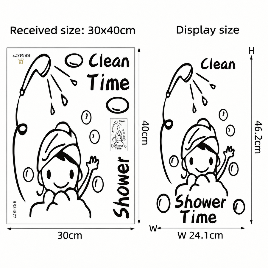 The sheet you receive compared with the design on the wall: Shower Bathroom Wall Stickers