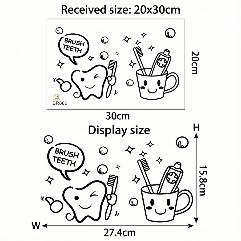 Dental Hygiene Bathroom Wall Stickers - dimensions