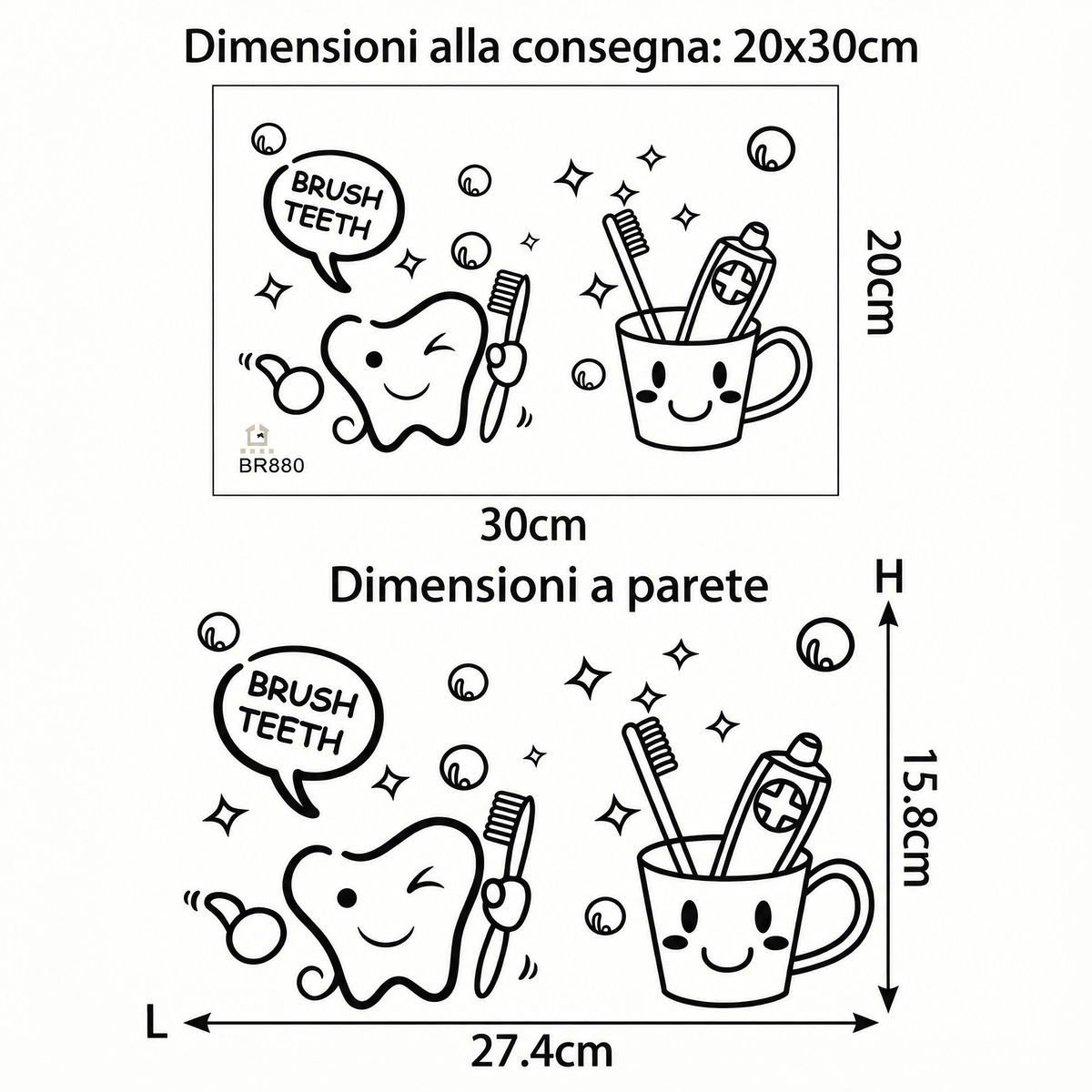 Adesivi murali igiene dentale per bagno - Dimensioni