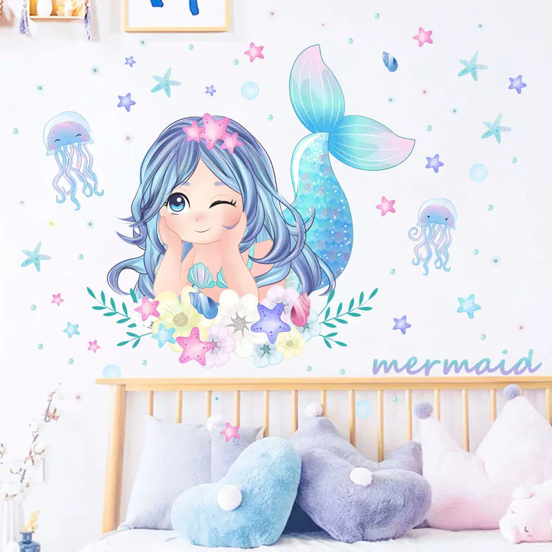 Stickers Muraux Sirène avec Méduses Chambre Fille