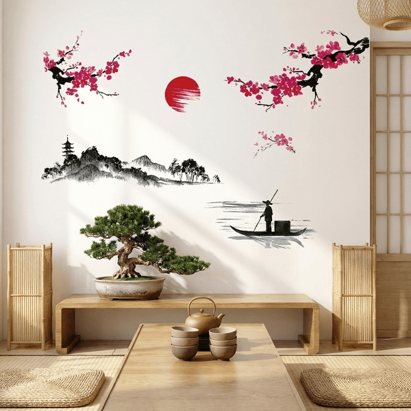 Stickers Muraux Style Japonais Cerisier Sakura