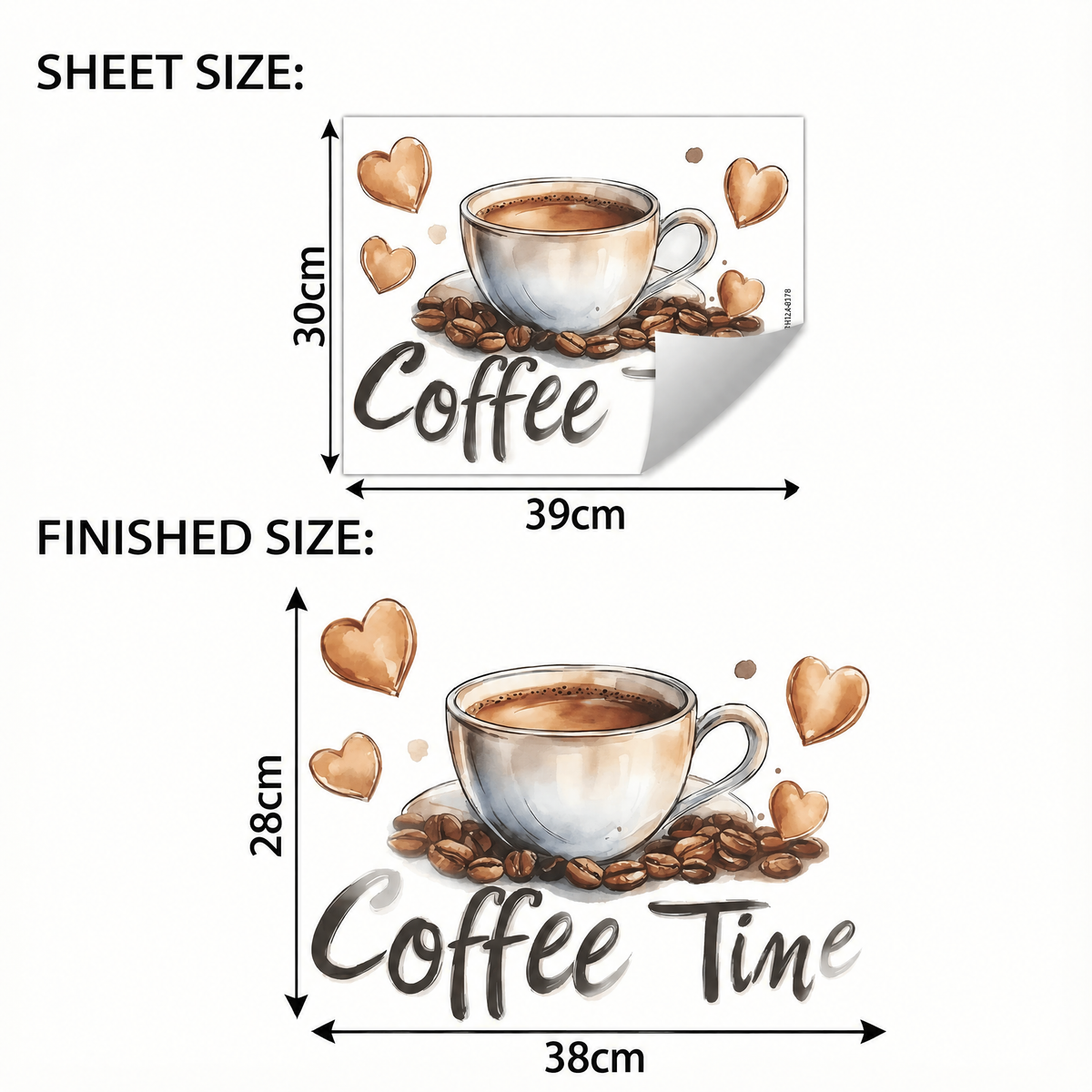 Coffee Cup with Hearts Wall Stickers - dimensions