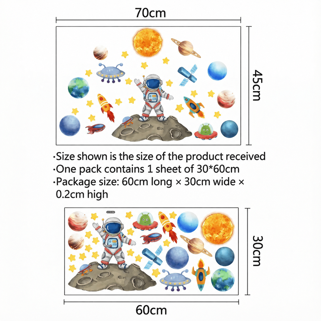 Space Theme Kids' Room Wall Stickers - dimensions