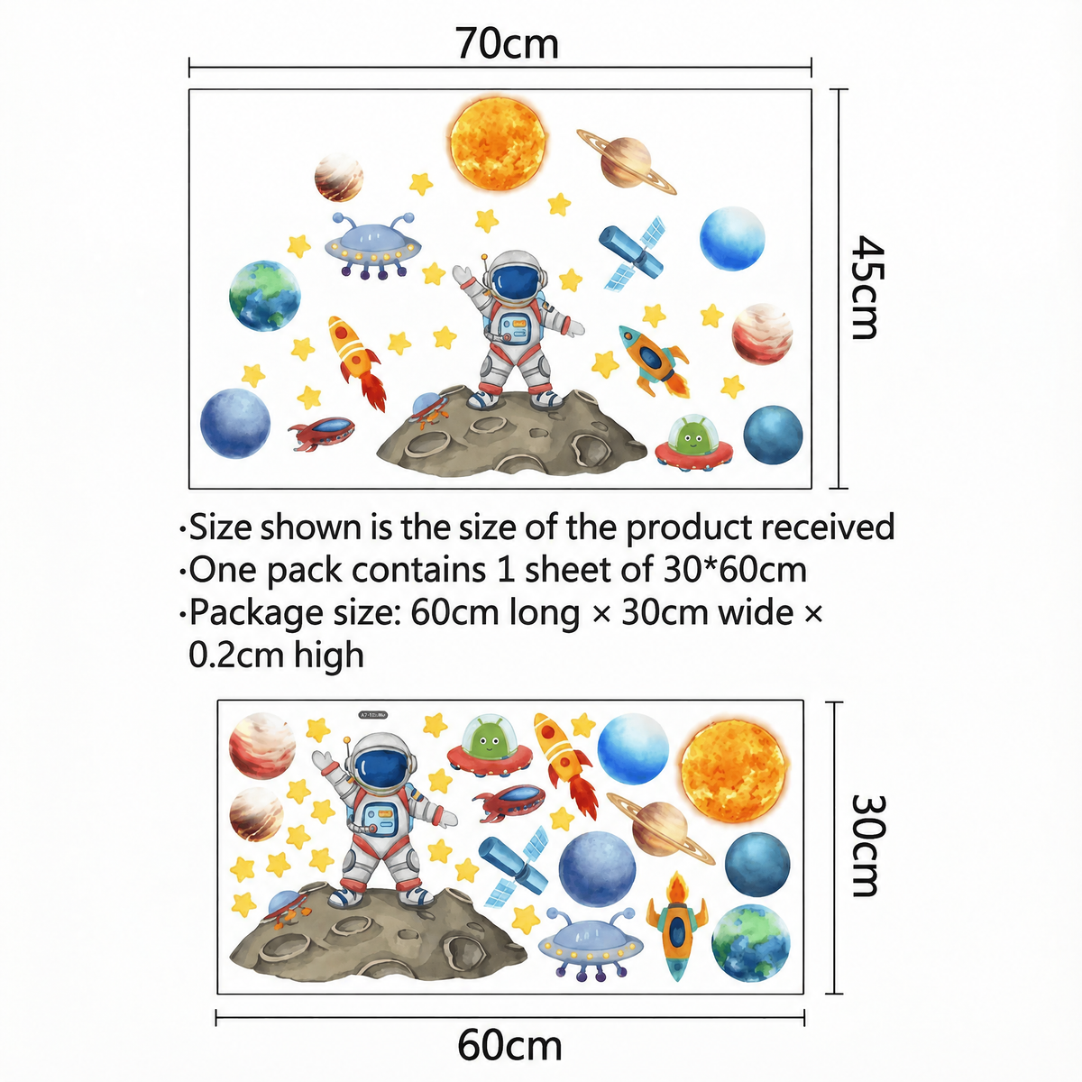 Space Theme Kids' Room Wall Stickers - dimensions