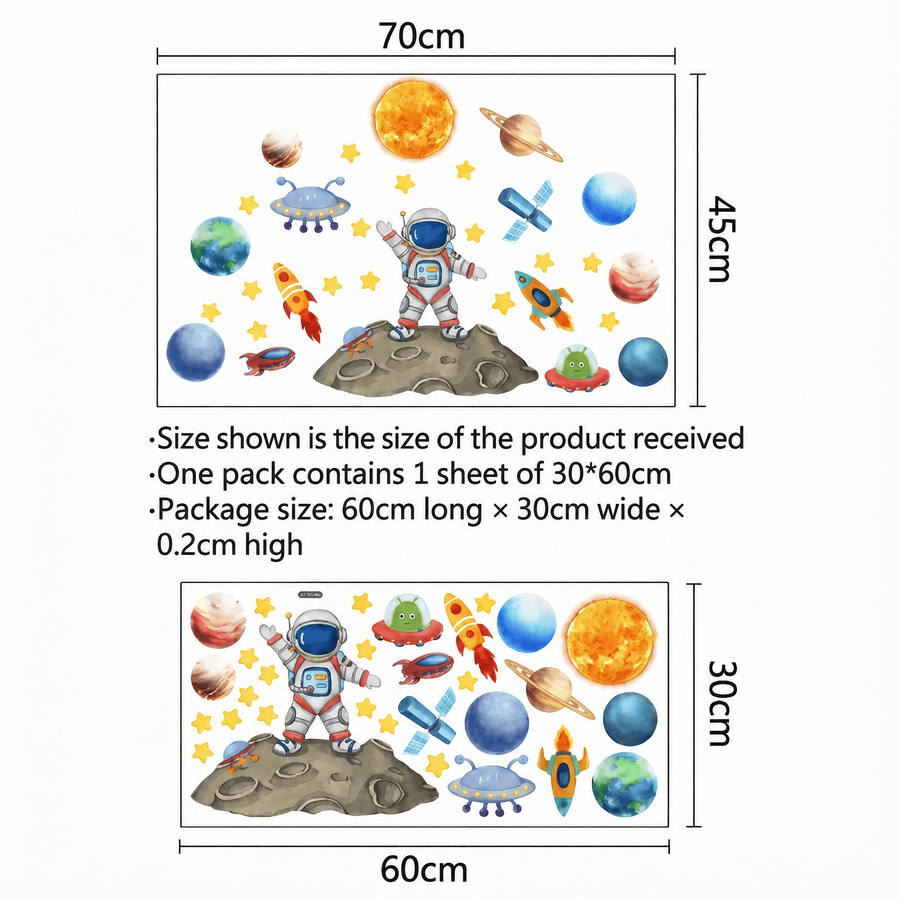 The sheet you receive compared with the design on the wall: Space Theme Kids' Room Wall Stickers