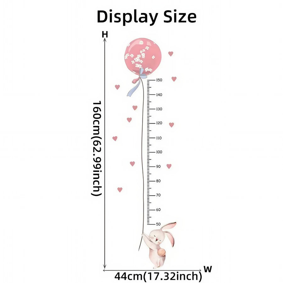 The sheet you receive compared with the design on the wall: Bunny and Pink Balloon Height Chart Wall Stickers for Girl's Room