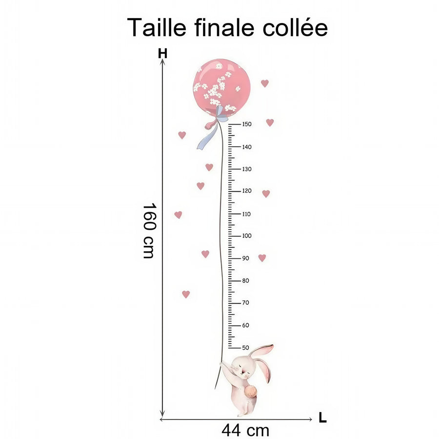 Comparaison entre la planche reçue et le motif posé : Stickers Muraux Toise Lapin et Ballon Rose Chambre Fille