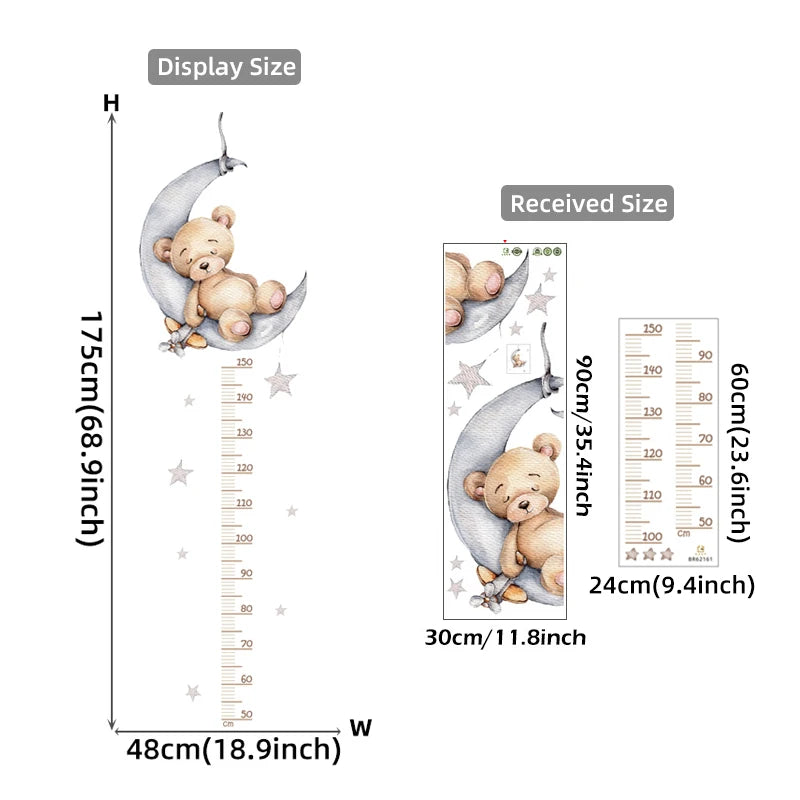 The sheet you receive compared with the design on the wall: Teddy Bear on the Moon Height Chart Wall Stickers with Stars for Baby Nursery