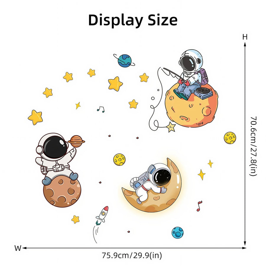 The sheet you receive compared with the design on the wall: Three Astronauts with Moon and Stars Wall Stickers