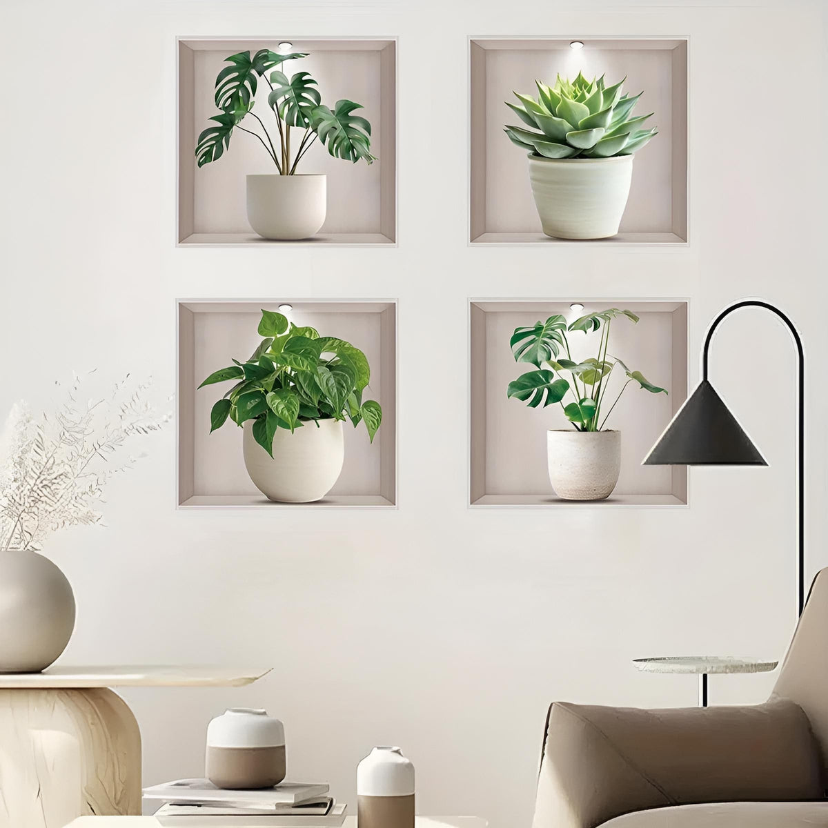 Stickers Muraux Trompe l'Œil Plantes Minimaliste Organique