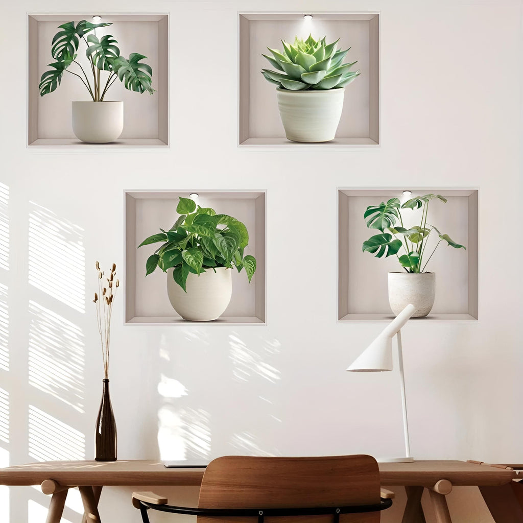 Stickers Muraux Trompe l'Œil Plantes Minimaliste Organique