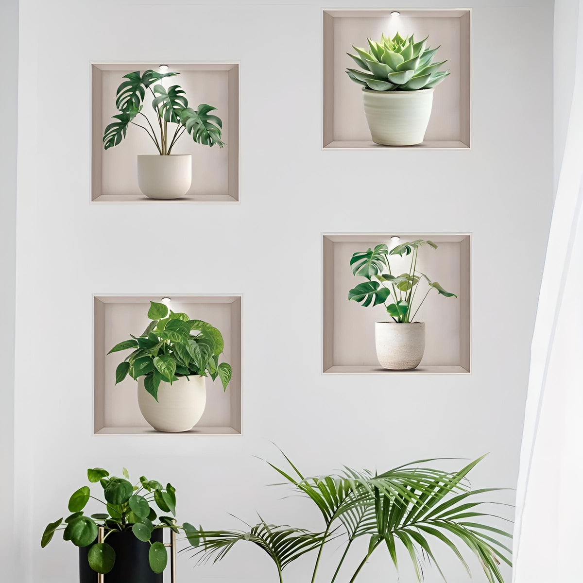 Stickers Muraux Trompe l'Œil Plantes Minimaliste Organique