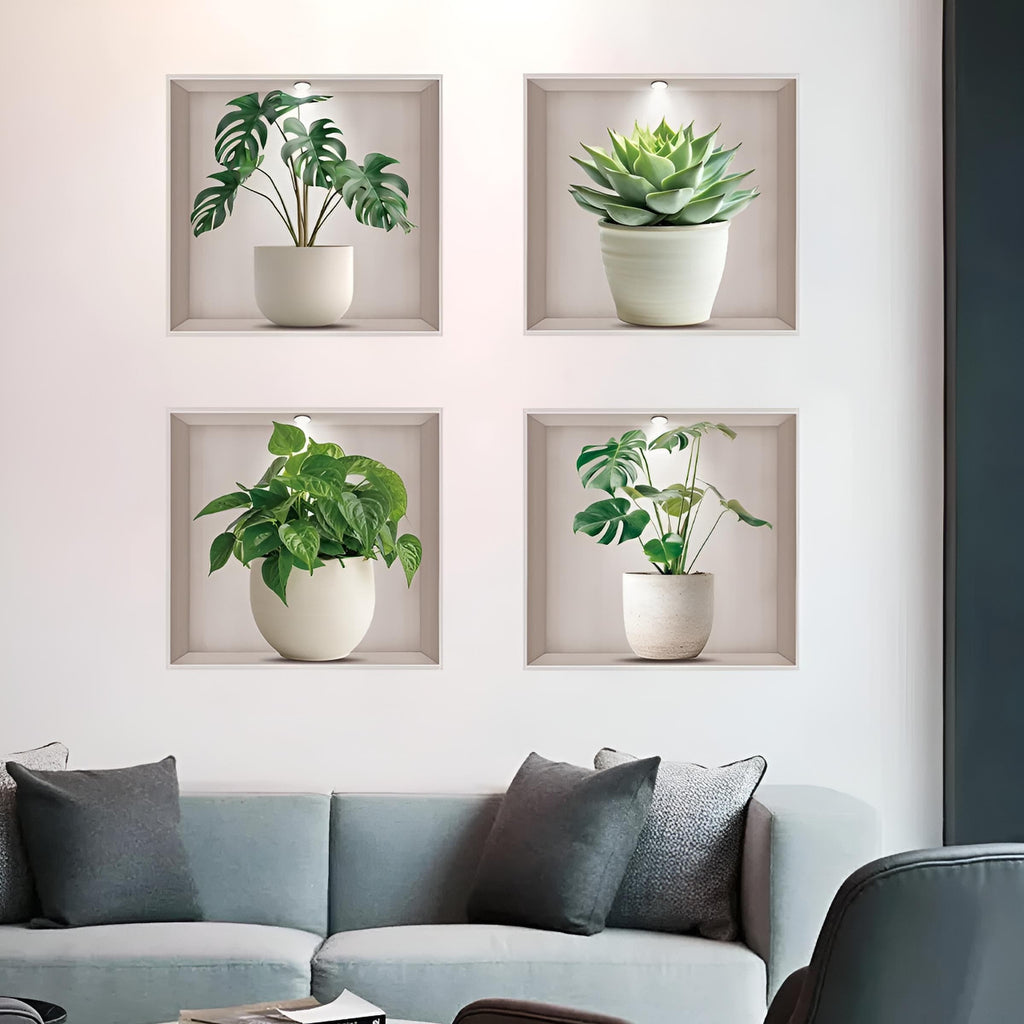 Stickers Muraux Trompe l'Œil Plantes Minimaliste Organique